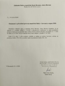 Provoz MŠ v červenci a srpnu 2026